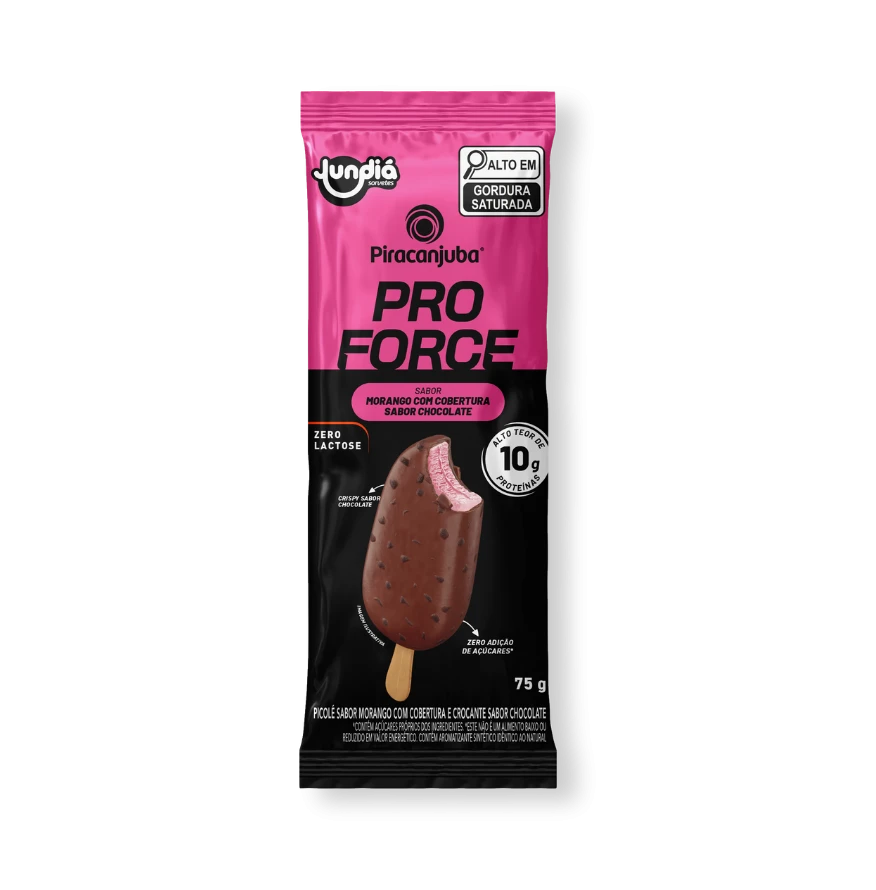 Picolé ProForce Morango com cobertura e crispy de chocolate - Piracanjuba